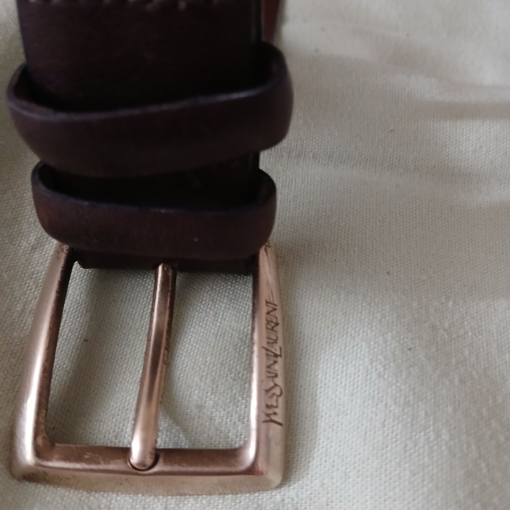 Yves Saint Laurent Dark Brown Belt with Solid Brass Buckle - Picture 7 of 8